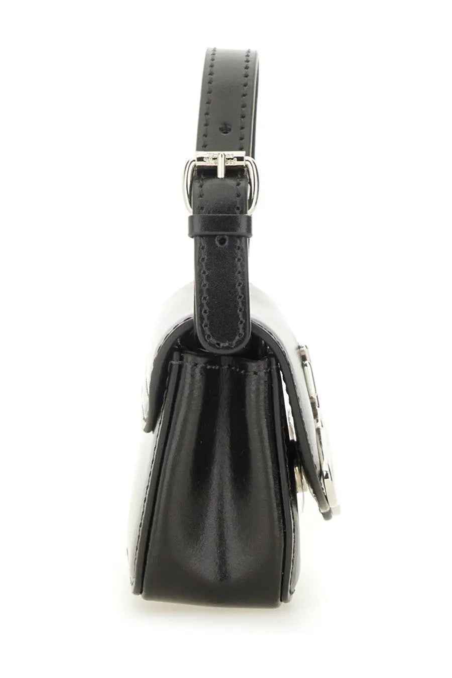 Vivienne Westwood women’s mini Linda bag black leather with silver-toned buckle and hardware front view
