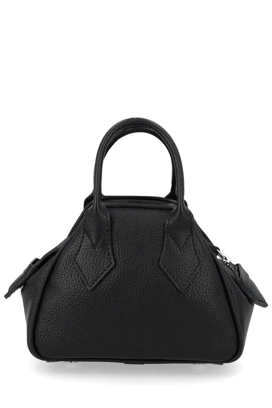 Vivienne Westwood women’s mini Yasmine bag in black pebbled leather with structured rounded silhouette and top handles