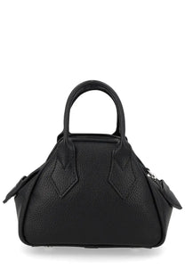Vivienne Westwood women’s mini Yasmine bag in black pebbled leather with structured rounded silhouette and top handles