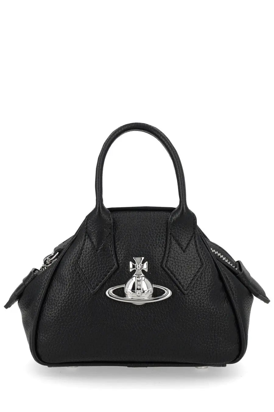 Black pebbled leather Vivienne Westwood women’s mini Yasmine handbag with silver-tone orb logo clasp