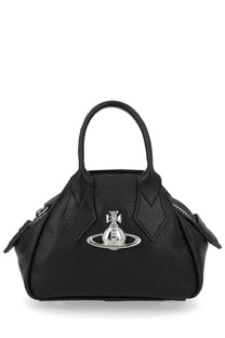 Black pebbled leather Vivienne Westwood women’s mini Yasmine handbag with silver-tone orb logo clasp