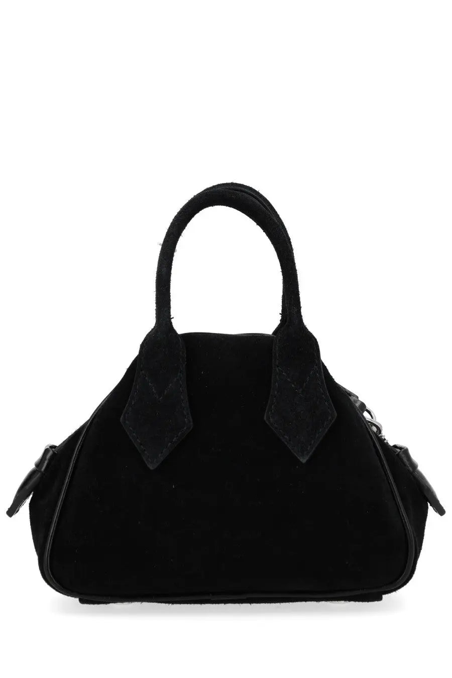 Vivienne westwood women’s mini yasmine bag black suede with structured rounded silhouette and contrasting leather trim