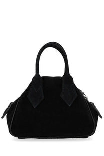 Vivienne westwood women’s mini yasmine bag black suede with structured rounded silhouette and contrasting leather trim