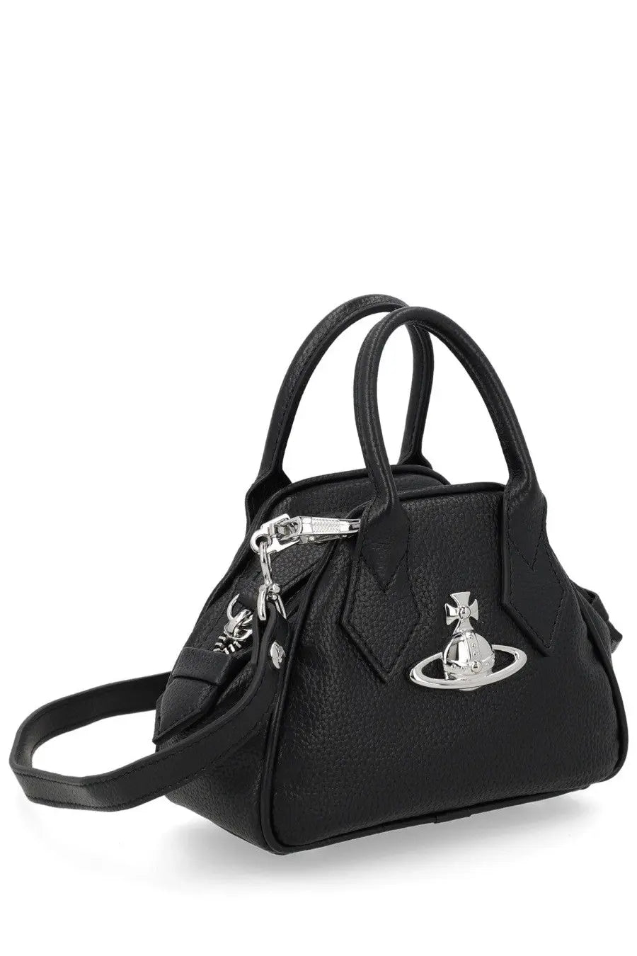 Vivienne Westwood women’s mini Yasmine bag in black textured leather with silver-tone hardware and orb logo