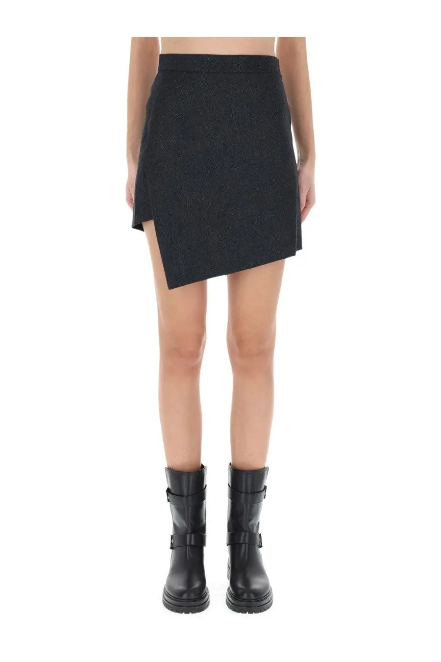 Vivienne westwood women’s miniskirt in infinity grey featuring black textured asymmetrical fabric with angled hemline
