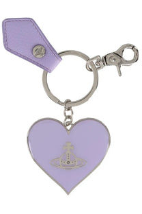 Lavender vivienne westwood women’s mirror heart keychain with silver orb logo leather tag metal clasp and ring