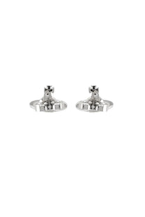 Silver metallic vivienne westwood women’s nano solitaire earrings with distinctive cross-shaped design and black detailing