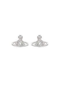 Vivienne Westwood women’s silver stud earrings with central clear crystal encircled by ring and topped with small bow