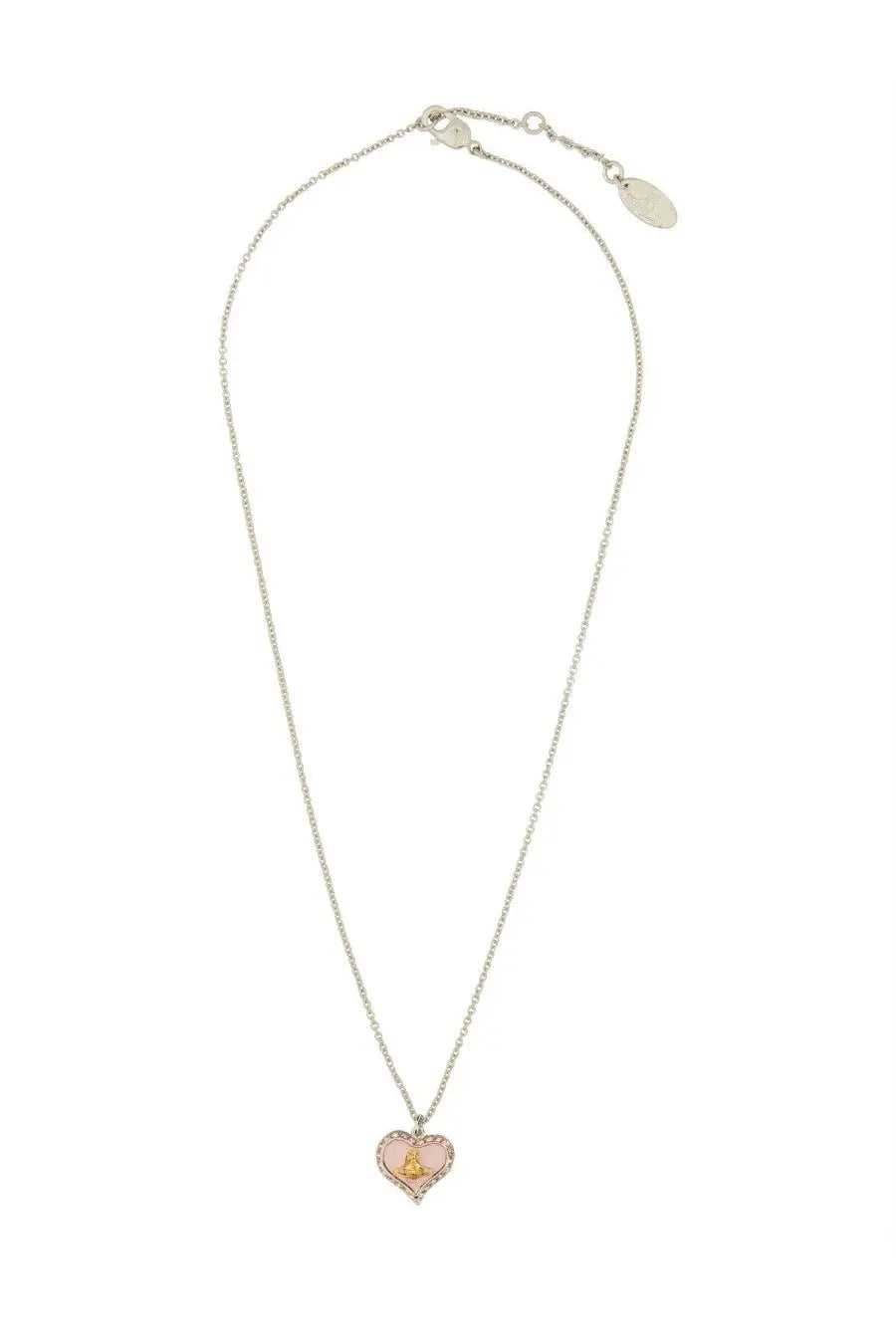 Vivienne Westwood women’s silver chain necklace with heart-shaped pink enamel pendant and gold-tone detailing