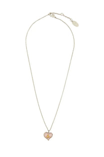 Vivienne Westwood women’s silver chain necklace with heart-shaped pink enamel pendant and gold-tone detailing