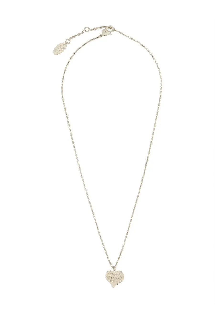 Vivienne Westwood women’s gold necklace with a silver heart-shaped pendant and delicate engraved chain