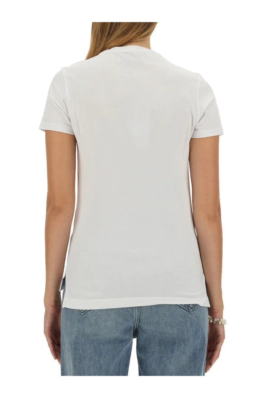 White cotton Vivienne Westwood women’s Orb Peru shirt with a simple crew neck and short sleeves
