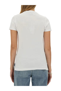 White cotton Vivienne Westwood women’s Orb Peru shirt with a simple crew neck and short sleeves