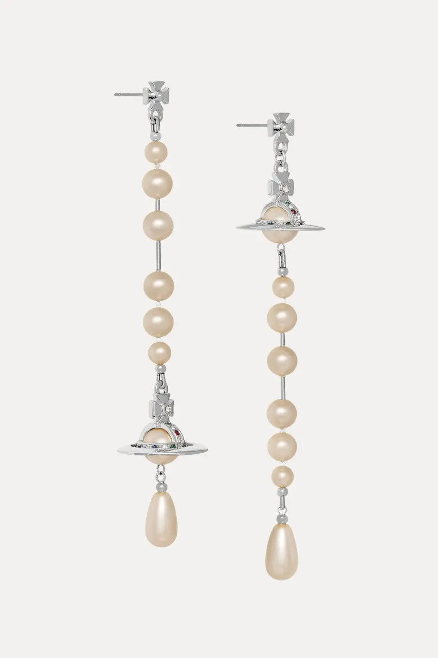 Vivienne Westwood women’s orecchini broken pearl silver drop earrings with pearl and silver-toned planet design