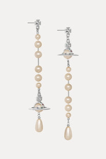 Vivienne Westwood women’s orecchini broken pearl silver drop earrings with pearl and silver-toned planet design