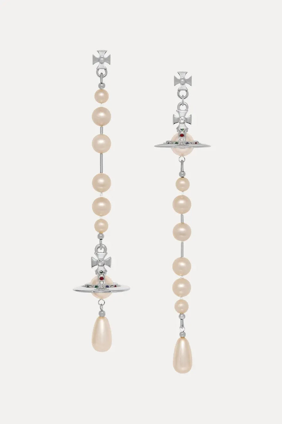 Vivienne Westwood women’s orecchini broken pearl silver earrings with cream pearls and silver-toned cross orb details