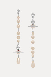 Vivienne Westwood women’s orecchini broken pearl silver earrings with cream pearls and silver-toned cross orb details