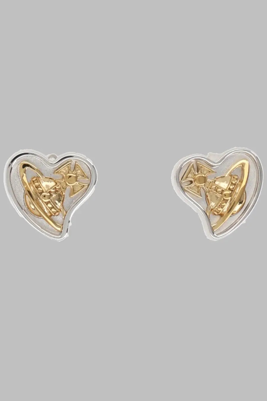 Vivienne Westwood women’s orecchini Faye gold heart-shaped stud earrings with silver frame and gold orb logo design