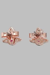 Vivienne westwood women’s rose gold fox-shaped stud earrings with red gemstone center orecchini london orb blue