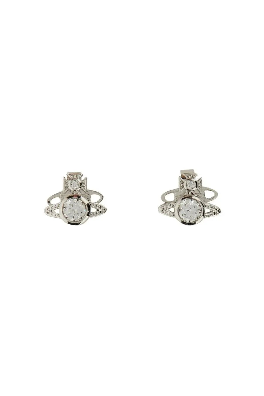 Vivienne westwood womens silver earrings featuring a central round diamond with smaller diamonds and an intricate cross design