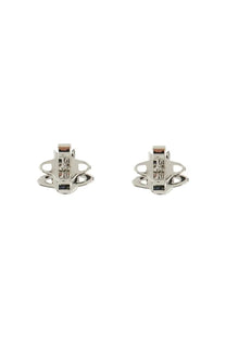Vivienne westwood women’s orecchini london orb gold silver metallic stud earrings with interlocking rings and central rectangular element