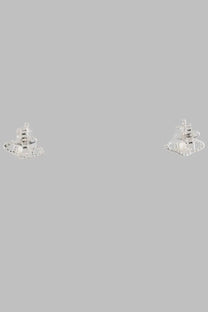 Vivienne Westwood silver stud earrings featuring a celestial design with a central pearl and intricate orbital detailing