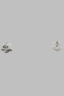 Vivienne Westwood women’s orecchini Tamia silver planet-shaped stud earrings with black enamel and clear crystals