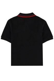 Vivienne Westwood women’s black polo shirt with short sleeves and red dark striped collar trim made of cotton