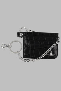 Vivienne westwood women’s portacarte flat chaine black black crocodile-embossed leather card holder with silver chain and key ring