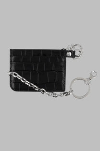 Vivienne Westwood women’s portacarte flat chaine black crocodile-embossed card holder with silver chain and key ring attachment