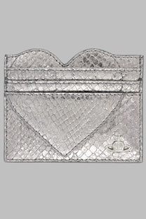 Vivienne Westwood women’s grey silver snake-print card holder with heart-shaped cutout and logo emblem