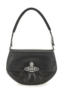 Vivienne Westwood women’s shoulder bag Sadie black glossy patent leather with silver orb logo clasp and curved handle