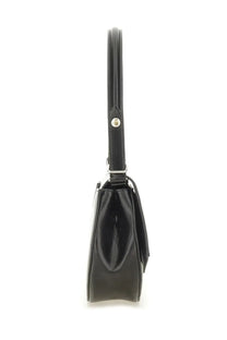 Vivienne Westwood women’s shoulder bag Sadie in black patent leather with sleek minimalist design and silver hardware