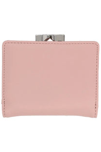 Vivienne Westwood women’s small frame portfolio blue clutch in pale pink leather with silver-toned clasp