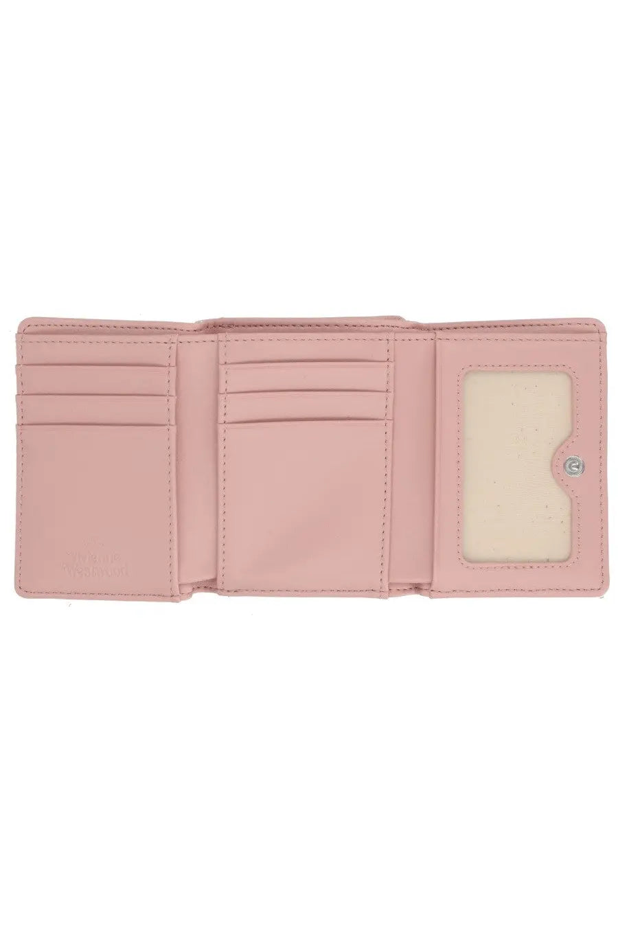 Vivienne westwood women’s small frame portfolio blue soft pink leather trifold wallet with card slots and clear id window