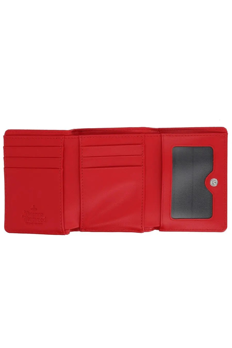 Vivienne Westwood women’s small frame portfolio red leather tri-fold wallet with card slots and clear id window