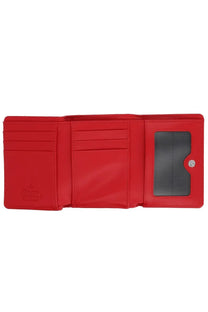 Vivienne Westwood women’s small frame portfolio red leather tri-fold wallet with card slots and clear id window