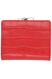Vivienne Westwood women’s small frame portfolio red clutch wallet in vibrant red crocodile-embossed leather with silver clasp