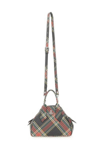 Vivienne Westwood women’s small yasmine bag in black and red plaid with silver hardware and matching strap