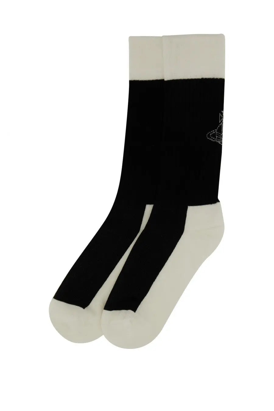 Vivienne Westwood women’s black and cream socks with subtle embroidered logo on the side