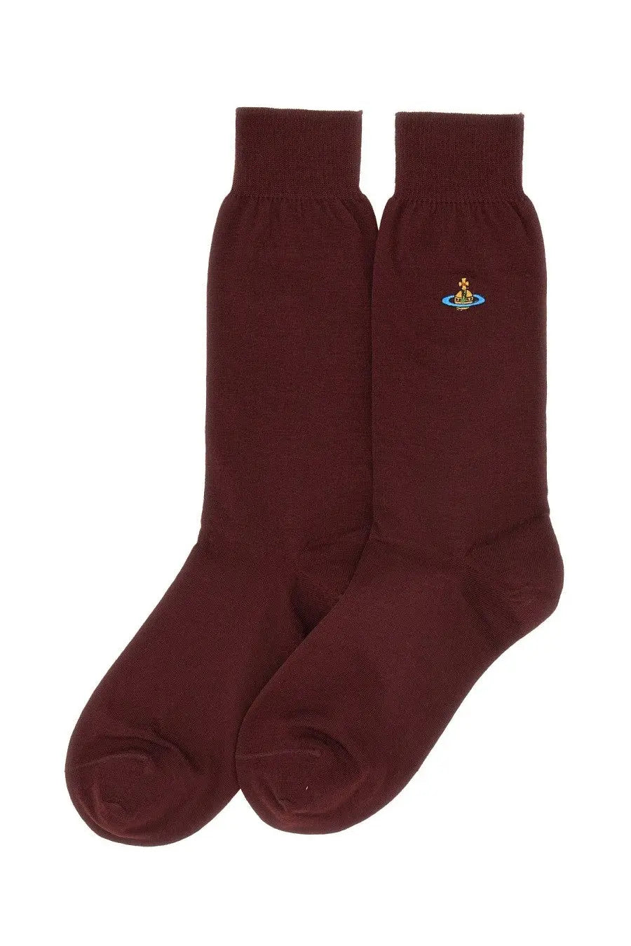 Vivienne westwood women’s maroon crew-length socks with small embroidered logo on the ankle