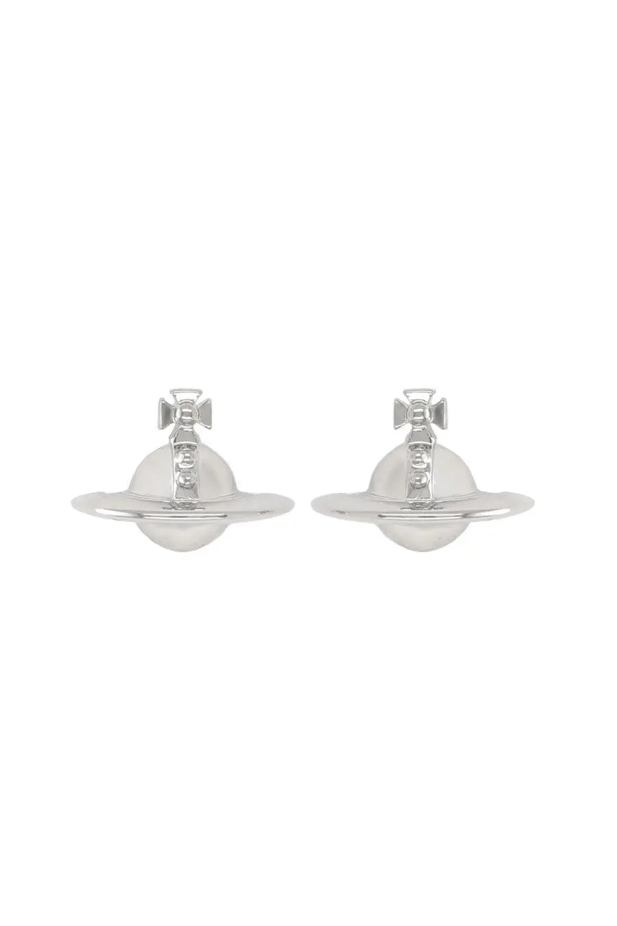 Vivienne Westwood women’s silver solid orb stud earrings with polished metallic finish and small bow detail