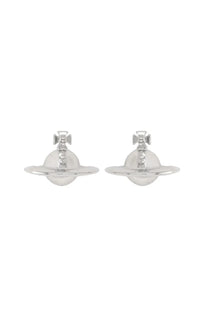Vivienne Westwood women’s silver solid orb stud earrings with polished metallic finish and small bow detail