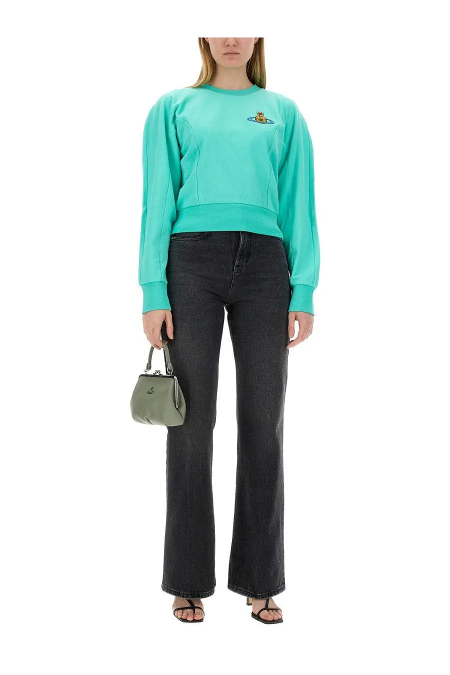 Vivienne Westwood women’s sweatshirt Cynthia blue in mint green with small embroidered logo on the chest