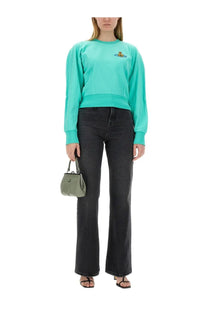 Vivienne Westwood women’s sweatshirt Cynthia blue in mint green with small embroidered logo on the chest