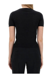 Vivienne Westwood women’s black short-sleeved knit top with ribbed texture and crew neckline in Bea style