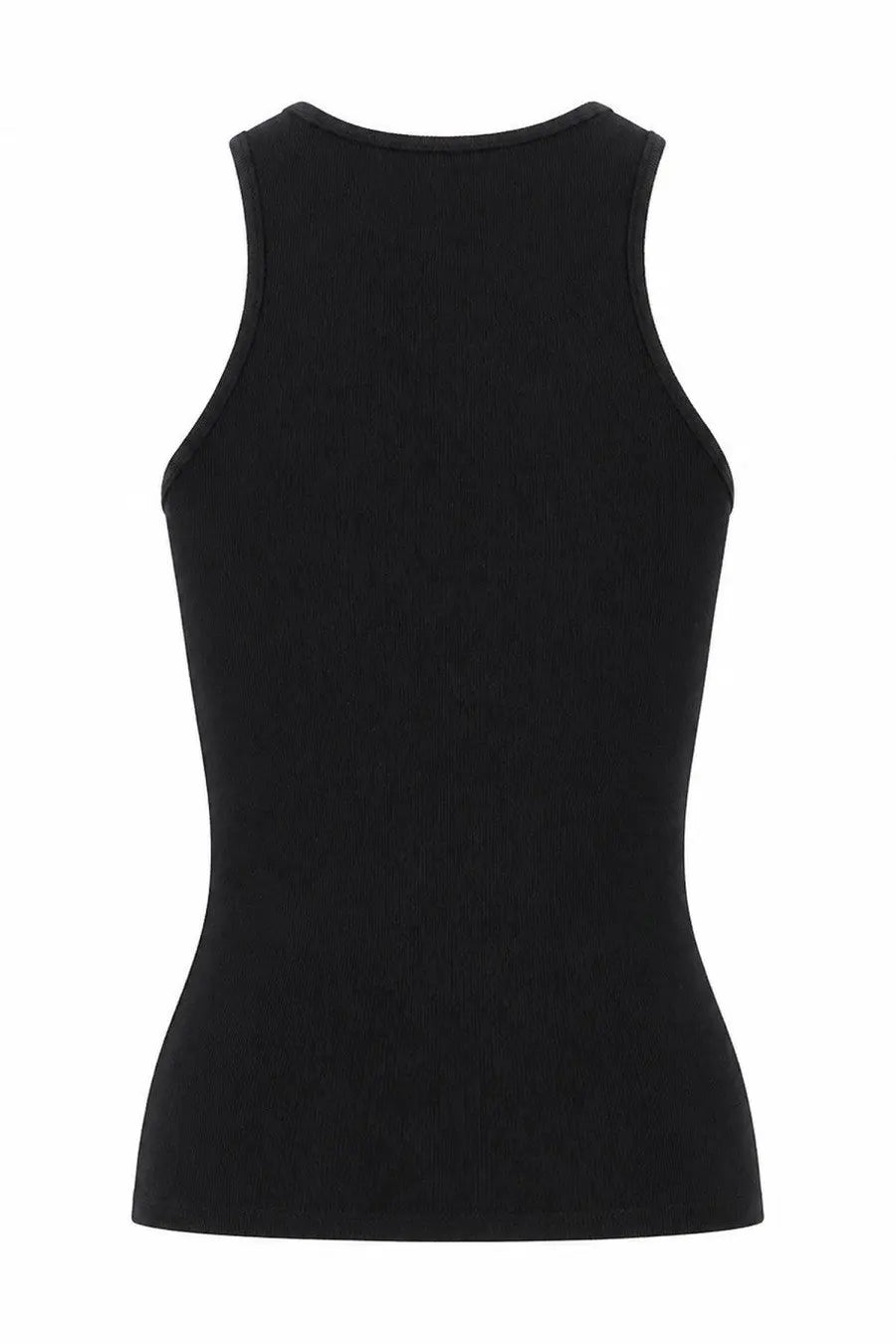 Vivienne Westwood women’s black ribbed knit sleeveless top with rounded neckline in a soft stretch fabric