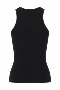 Vivienne Westwood women’s black ribbed knit sleeveless top with rounded neckline in a soft stretch fabric