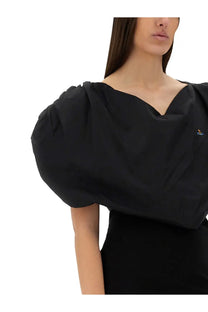 Vivienne Westwood women’s black top with puff sleeves v-neckline and subtle chest embroidery for stylish wear