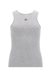 Vivienne Westwood women’s grey sleeveless top in ribbed knit with small embroidered logo at chest center